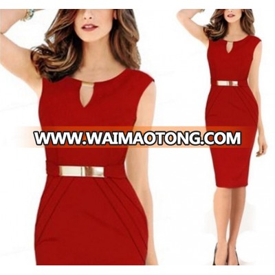 The 2016 newest women sleeveless knee length office dress work elegant ladies formal party pencil dress