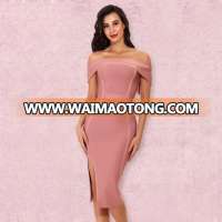 dark pink strapless short sleeves cut out over knee length with party celebration and prom