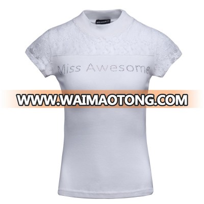 Wholesale Summer Short Sleeve Lace Shirts Hot Drilling Women Shirts