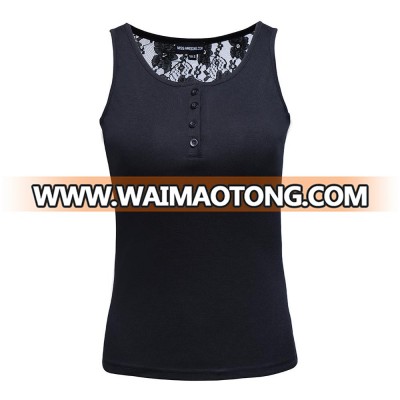 Summer Sleeveless Ladies Plain Round Neck Women Shirt With Lace Wholesale