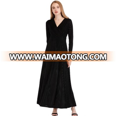 Women's Velvet V Neck Long Sleeve Maxi Formal Dress