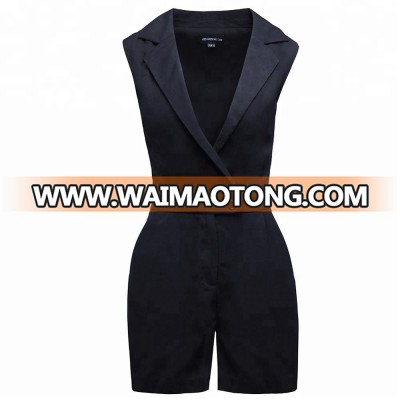 Top fashion wholesale western designer style women clothing adult's sleeveless blazer shortalls black jumpsuit mujer