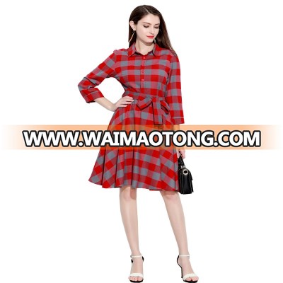 Classic Red Gingham Vintage Shirt Dress for Ladies