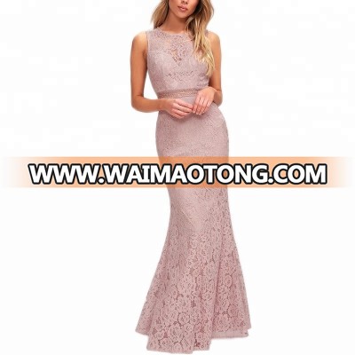 OEM Sleeveless Crocheted Lace Maxi Evening Dress